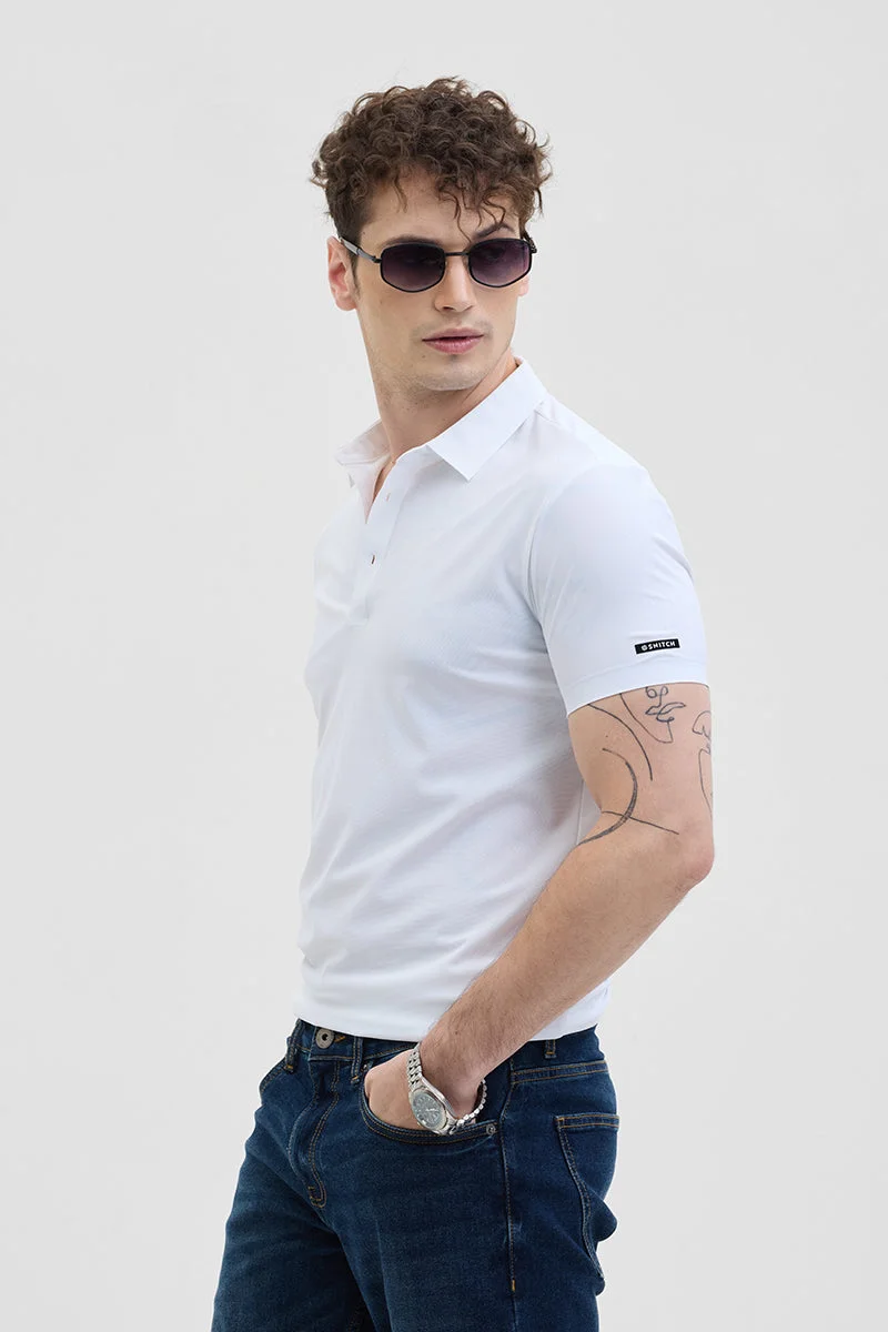 سنيتش White Technical Stitchless Polo T-Shirt